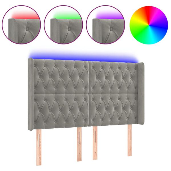 vidaXL LED Kopfteil Hellgrau 163x16x118/128 cm Samt