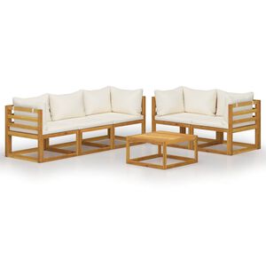 vidaXL 6-tlg. Garten-Lounge-Set mit Auflagen Creme Massivholz Akazie