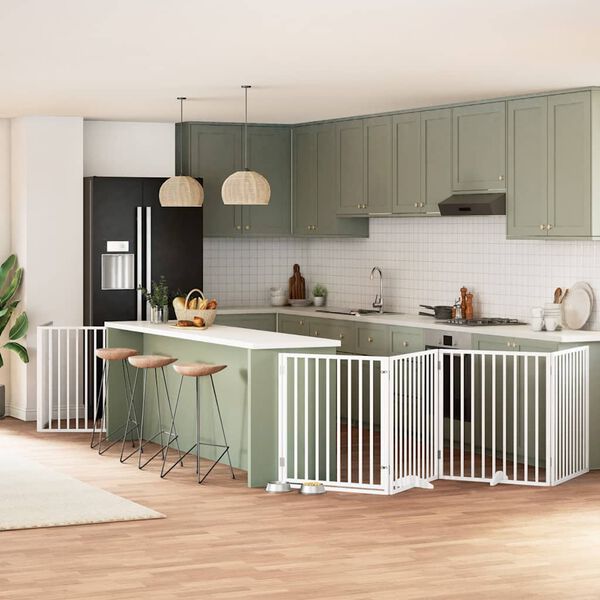 vidaXL 12-tlg. Hundetor mit T&uuml;r Faltbar Wei&szlig; 960 cm Pappelholz