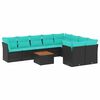 vidaXL 10-tlg. Garten-Sofagarnitur mit Kissen Schwarz Poly Rattan