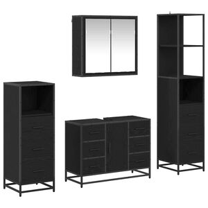 vidaXL Badezimmerm&ouml;bel-Set 4 Stk. Schwarz Eichen-Optik Holzwerkstoff