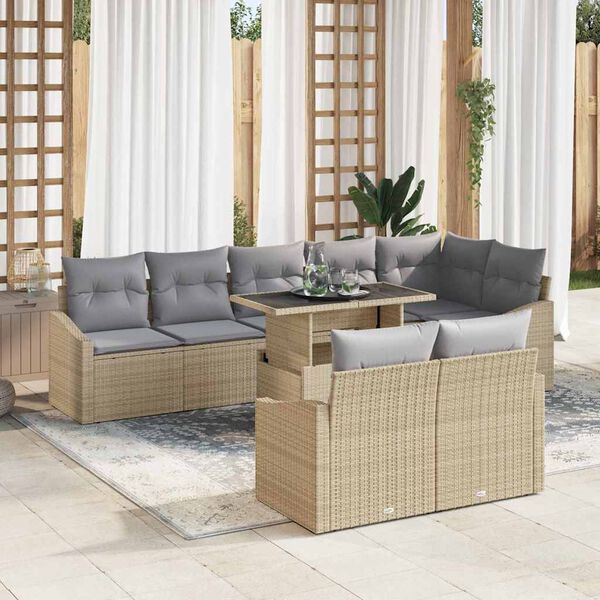 vidaXL Garten-Sofa-Set mit Kissen 9 pcs Beige und Hellgrau
