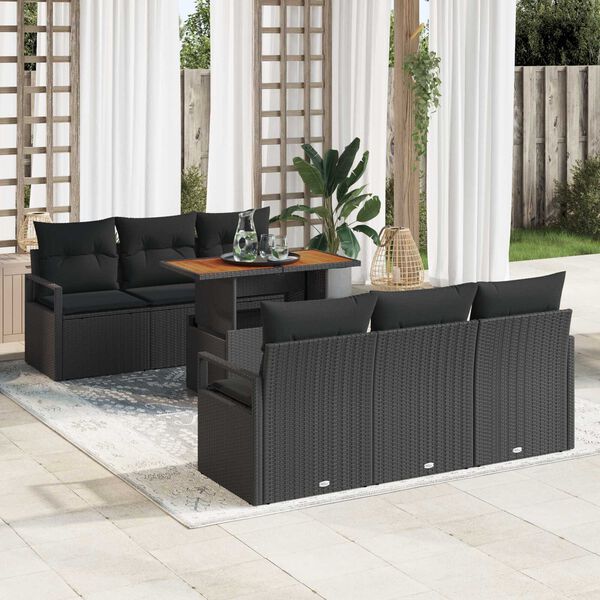 vidaXL Garten-Sofa-Set mit Speicher 7 pcs Schwarz Poly Rattan