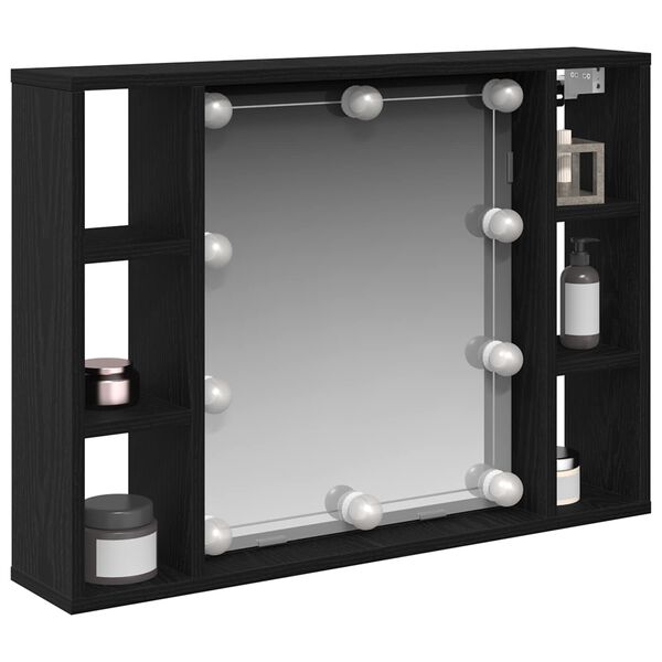 vidaXL Spiegelschrank mit Regal Schwarz Eichen-Optik 76 x 15 x 55 cm