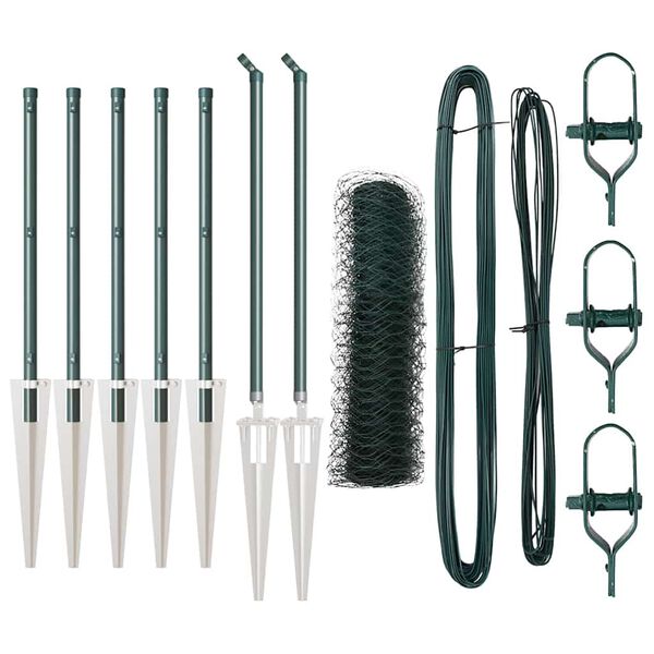vidaXL Zaun mit Pfosten Grün 0,4 x 10 m PVC-beschichteter Stahl