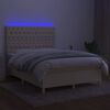 vidaXL Boxspringbett mit Matratze & LED Creme 140x190 cm Stoff