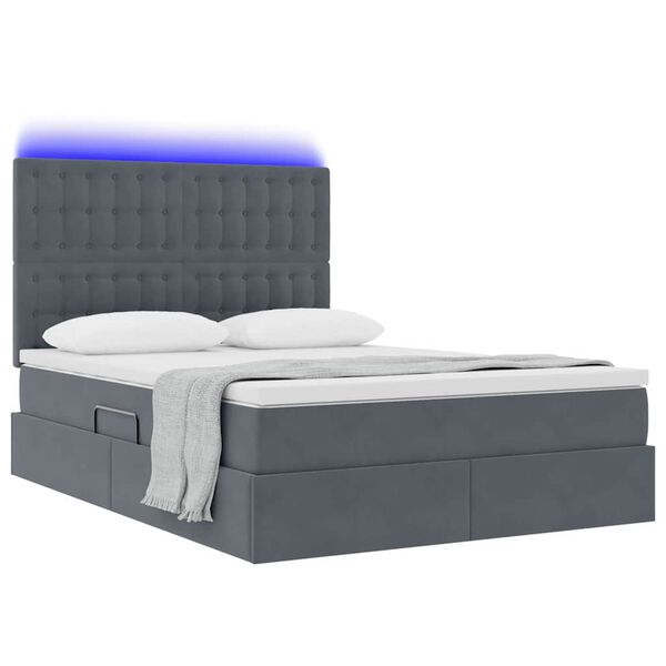 vidaXL Bett mit Stauraum und LED Dunkelgrau 140 x 200 cm Samt