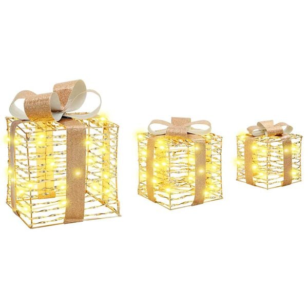 vidaXL Geschenkbox mit 60 LEDs 3 pcs Warmwei&szlig; 20 x 20 x 20 cm PET