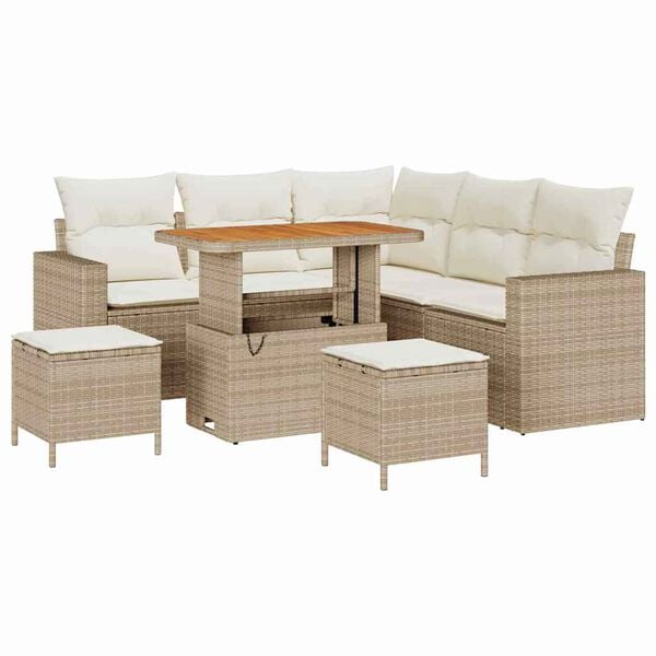 vidaXL Gartensofa-set mit Kissen 9 pcs Beige und Creme Poly-Rattan