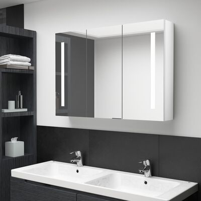 vidaXL LED-Spiegelschrank fürs Bad 89x14x62 cm Glänzend Weiß