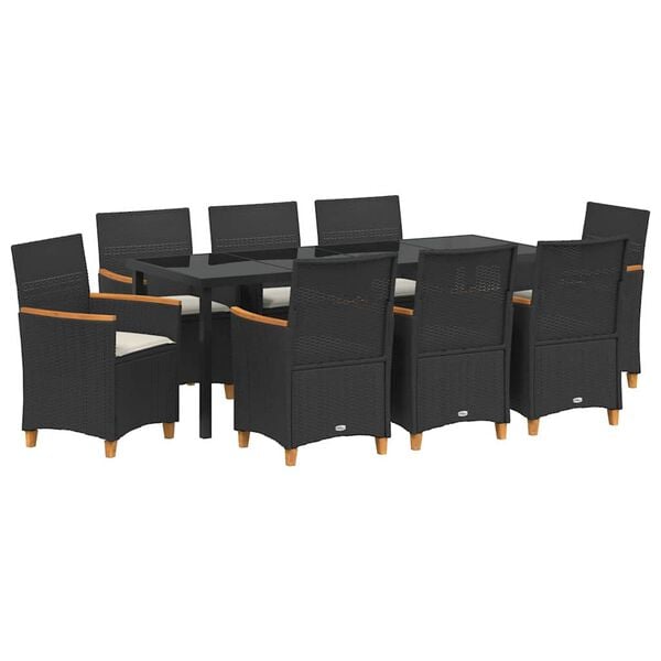 vidaXL Garten Essgruppe 9 pcs Schwarz Poly-Rattan