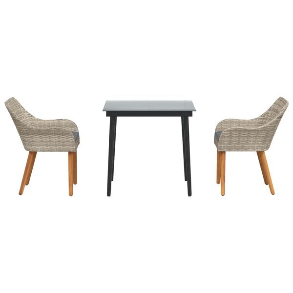 vidaXL Garten Essgruppe mit Kissen 3 pcs Hellgrau Poly-Rattan