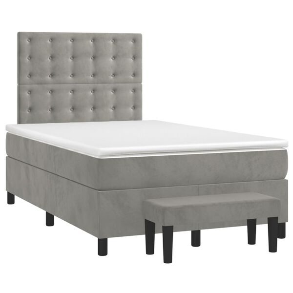 vidaXL Boxspringbett mit Matratze Hellgrau 120x200 cm Samt