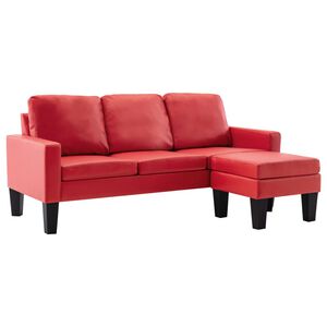 vidaXL 3-Sitzer-Sofa mit Hocker Rot Kunstleder