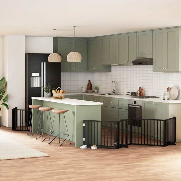 vidaXL 6-tlg. Hundetor mit T&uuml;r Faltbar Schwarz 480 cm Pappelholz