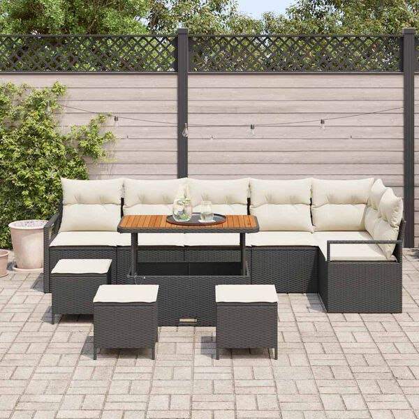 vidaXL Garten-Sofa-Set mit Kissen mit Kissen 10 pcs Schwarz und Creme