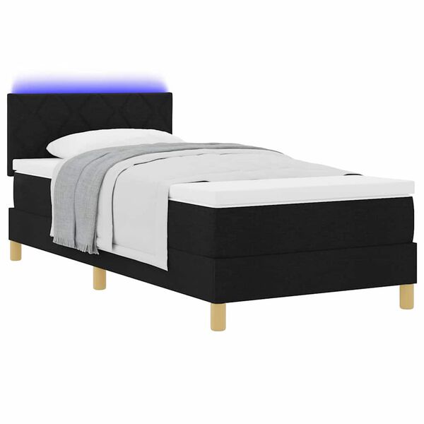vidaXL LED Boxspringbett mit Kopfteil Schwarz 100 x 200 cm Stoff