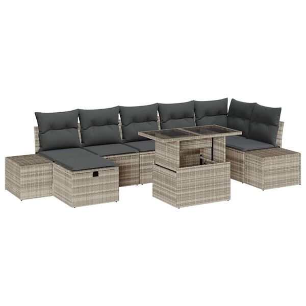 vidaXL Garten-Sofa-Set 8 pcs Hellgrau Poly-Rattan