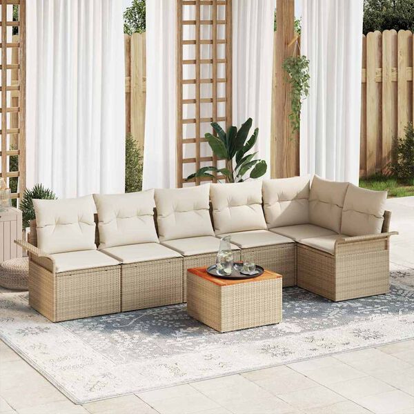 vidaXL Gartensofa-set mit Speicher 7 pcs Beige und Creme Poly-Rattan