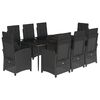 vidaXL 9-tlg. Garten-Essgruppe mit Kissen Schwarz Poly Rattan