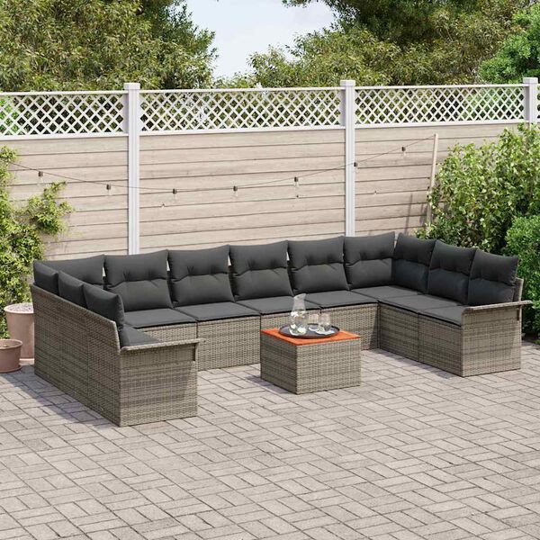 vidaXL Gartensofa-set mit Kissen 11 pcs Grau Poly-Rattan