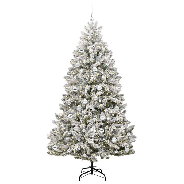 vidaXL K&uuml;nstlicher Weihnachtsbaum Gr&uuml;n und Wei&szlig; 210 cm PVC und Metall