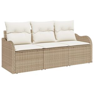 vidaXL Garten-Sofa-Set mit Kissen mit Speicher 3 pcs Beige Poly Rattan