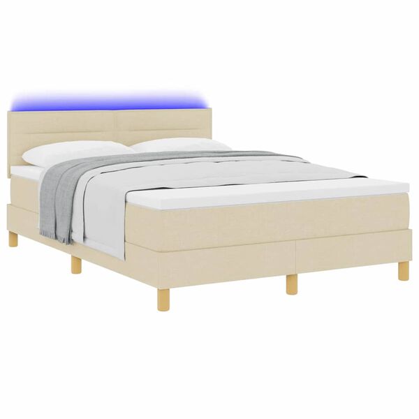 vidaXL LED Boxspringbett mit Matratze mit LED Creme 140 x 200 cm Stoff