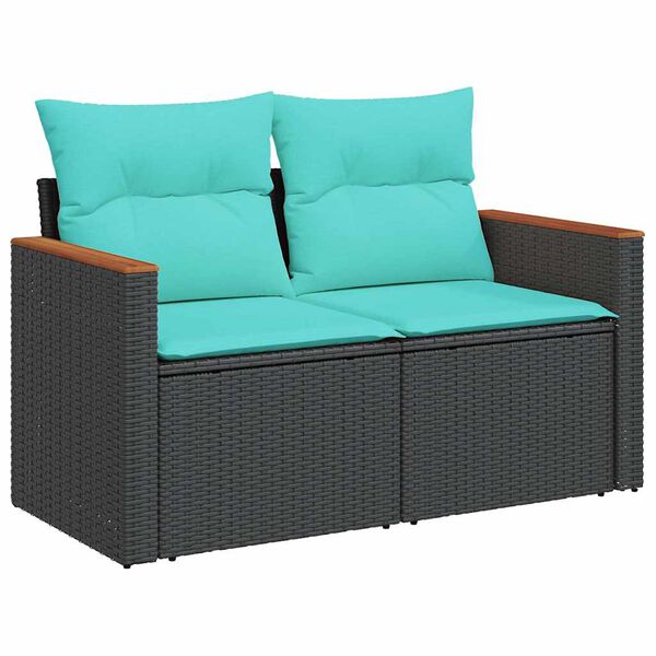 vidaXL 6-tlg. Garten-Sofagarnitur mit Kissen Schwarz Poly Rattan