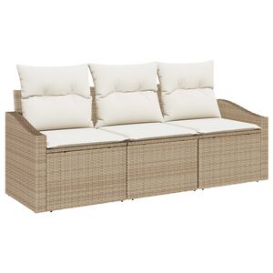 vidaXL Sofa Set mit Kissen 3 pcs Beige Poly Rattan