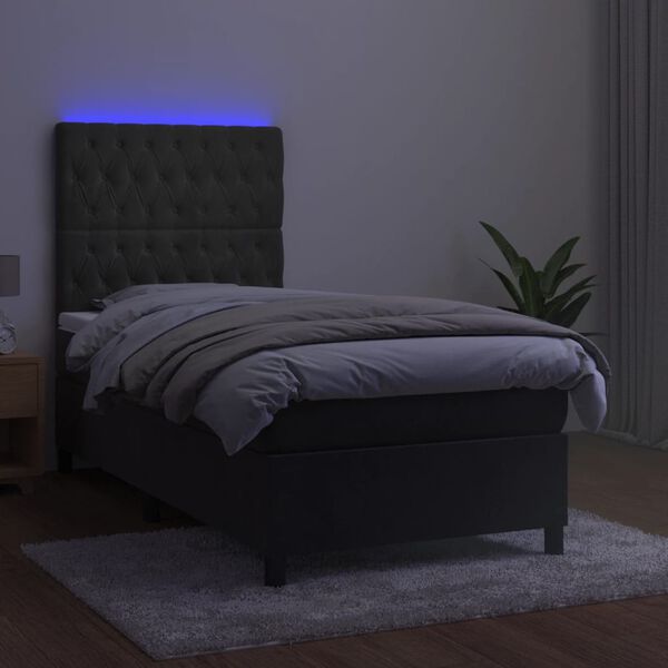 vidaXL Boxspringbett mit Matratze & LED Dunkelgrau 90x190 cm Samt