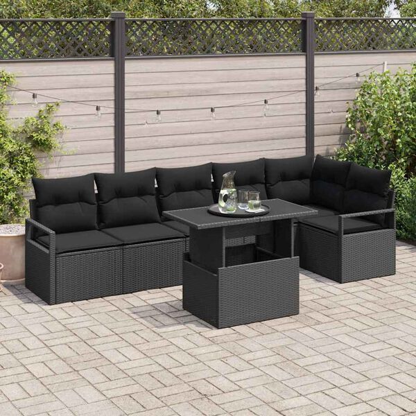 vidaXL Gartensofa-set mit Speicher 7 pcs Schwarz Poly-Rattan
