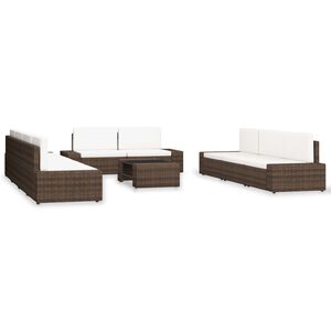 vidaXL 10-tlg. Garten-Lounge-Set Poly Rattan Braun