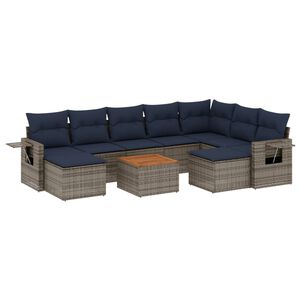 vidaXL 10-teiliges Gartensofa-Set mit Kissen, grau, Polyrattan