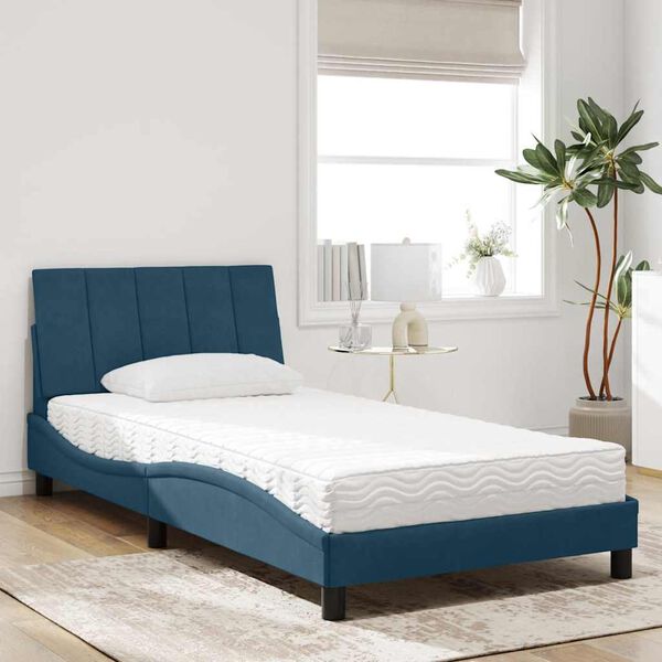 vidaXL Bett mit Matratze "Hanko" Blau 100x200 cm Samt