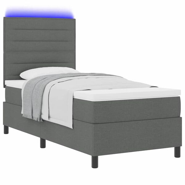 vidaXL Boxspringbett mit Matratze mit LED Dunkelgrau 80 x 200 cm Stoff