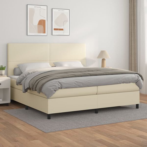 vidaXL Boxspringbett mit Matratze Creme 200x200 cm Kunstleder