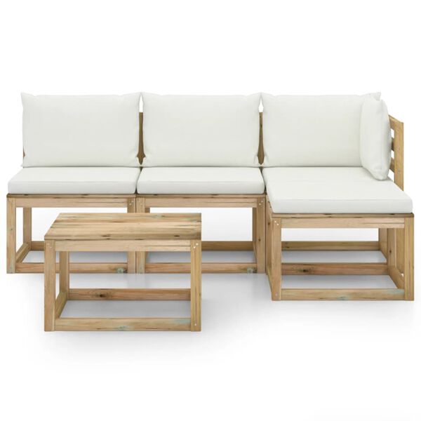 vidaXL 5-tlg. Garten-Lounge-Set mit Creme Kissen