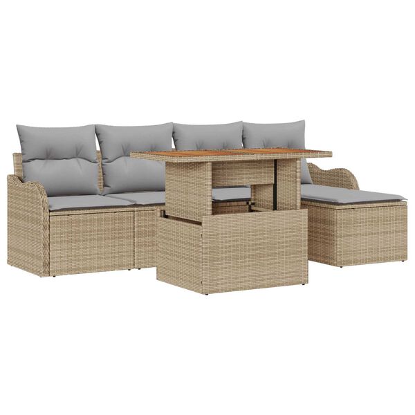 vidaXL Garten-Sofa-Set mit Speicher 6 pcs Beige Poly Rattan