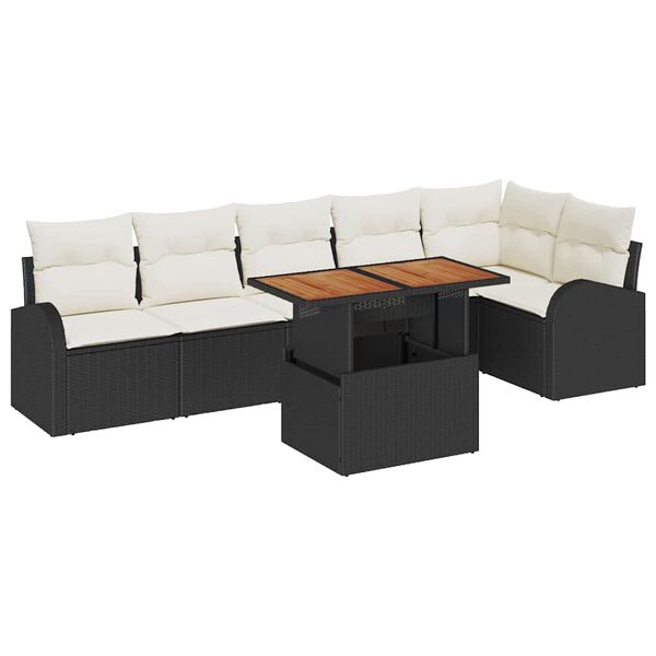 vidaXL Garten-Sofa-Set mit Kissen 7 pcs Schwarz und Creme