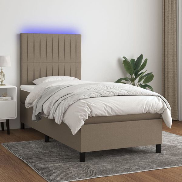vidaXL Boxspringbett mit Matratze & LED Taupe 100x200 cm Stoff