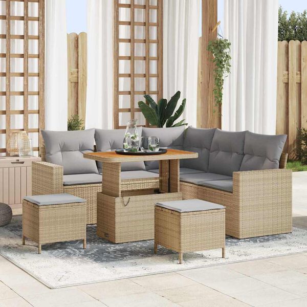 vidaXL Gartensofa-set mit Kissen 9 pcs Beige und Hellgrau Poly-Rattan