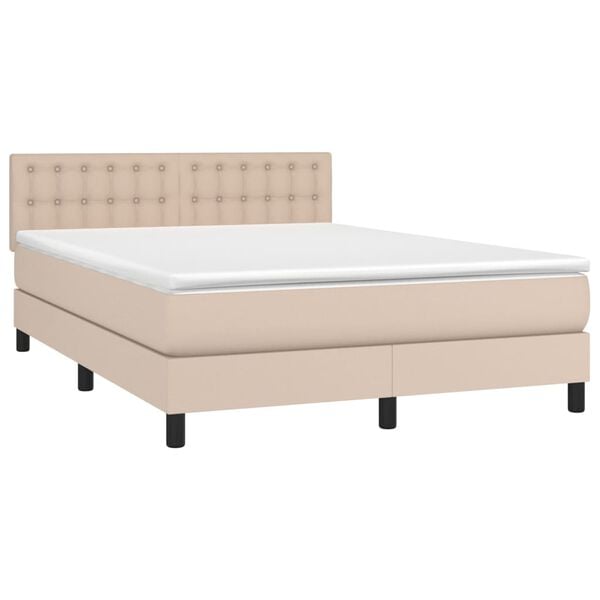 vidaXL Boxspringbett mit Matratze & LED Cappuccino-Braun 140x190cm