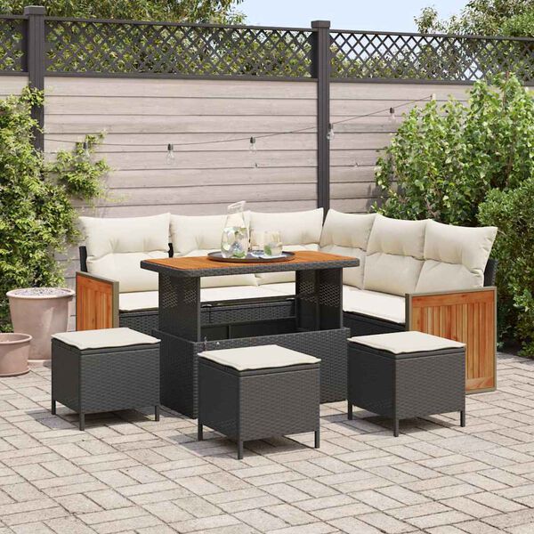vidaXL Garten-Sofa-Set mit Kissen 9 pcs Schwarz und Creme