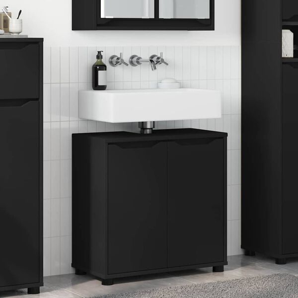 vidaXL Badezimmerwaschbecken-Schrank mit Regal Schwarz 60 x 30 x 60 cm