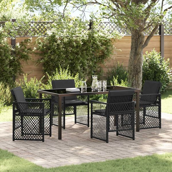 vidaXL Garten Essgruppe 5 pcs Schwarz Poly-Rattan