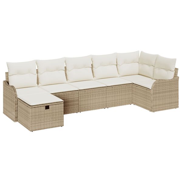 vidaXL Sofa Set mit Kissen mit Speicher Beige und Creme Poly-Rattan