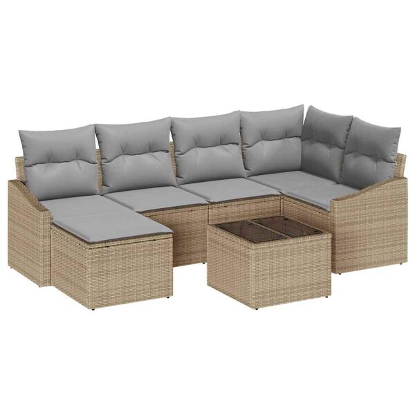 vidaXL Garten-Sofa-Set 7 pcs Beige Poly Rattan