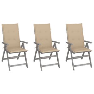vidaXL Verstellbare Gartenst&uuml;hle 3 Stk. mit Auflagen Massivholz Akazie