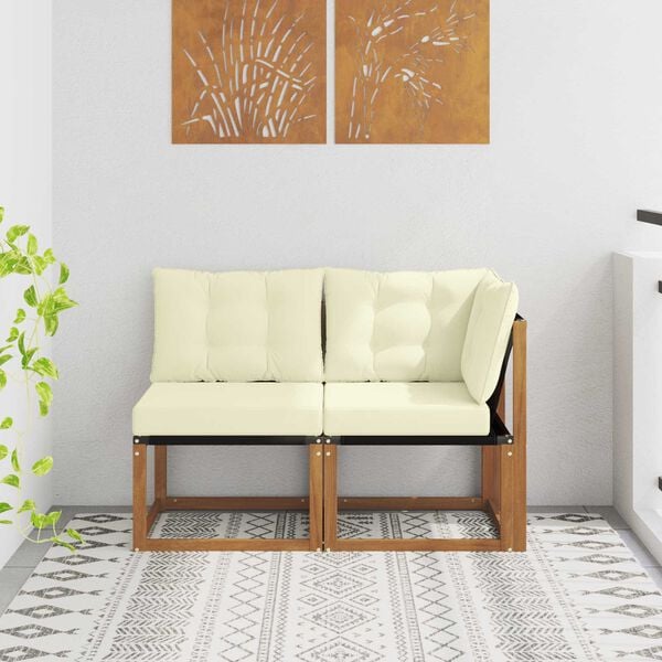 vidaXL Outdoor Mittel- und Ecksofa mit Kissen 2 St&uuml;ck Natur
